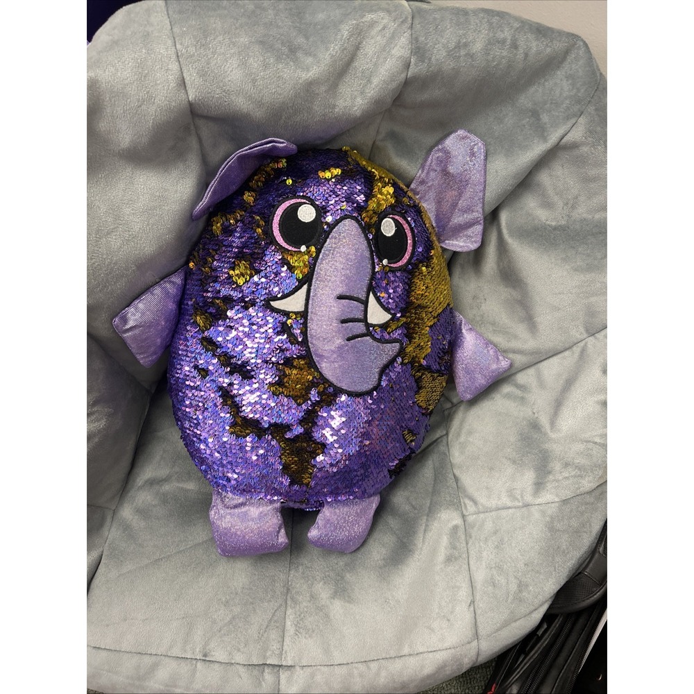 Shimmeez Large Elephant Reversible Sequin Plush Pet Purple Gold 16"